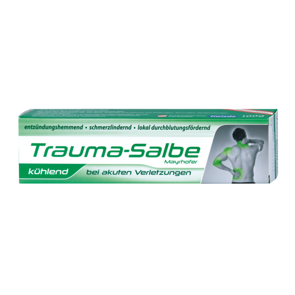 Verpackung der Trauma-Salbe für kühlende und schmerzstillende Behandlung akuter Verletzungen.