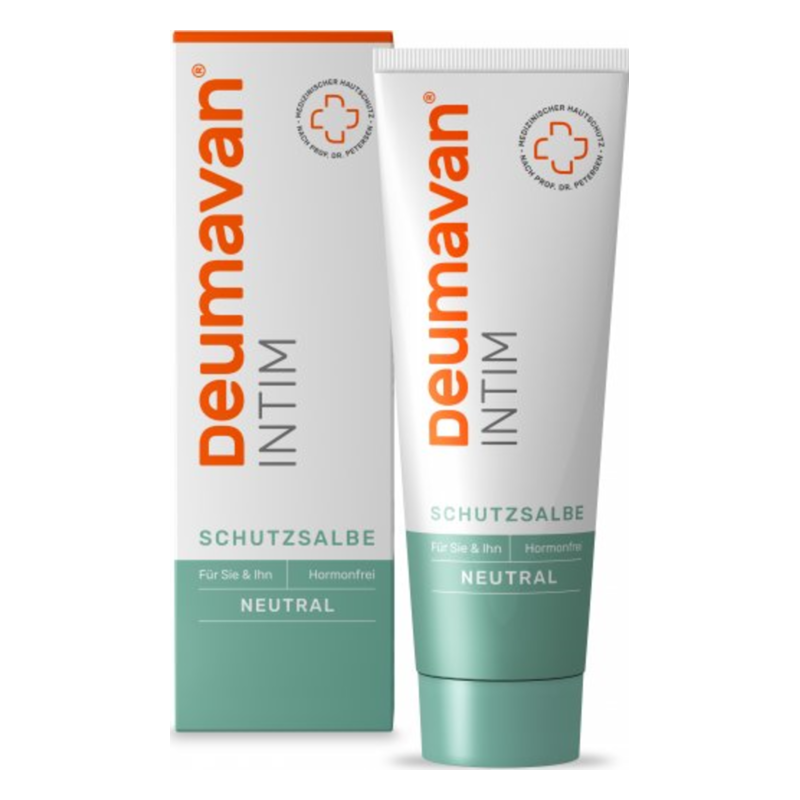 Tube und Verpackung von Deumavan Intim Schutzsalbe, neutral, für intime Pflege, harmoniefrei.