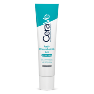 Ker Tube mit Anti-Unreinheiten Gel, verdeutlicht die Inhaltsstoffe AHA, BHA und Ceramide.