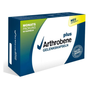 Monatspackung Arthrobene Gelenkapseln in einer blauen Schachtel mit 60 Kapseln und Hinweis auf Vitamin C.