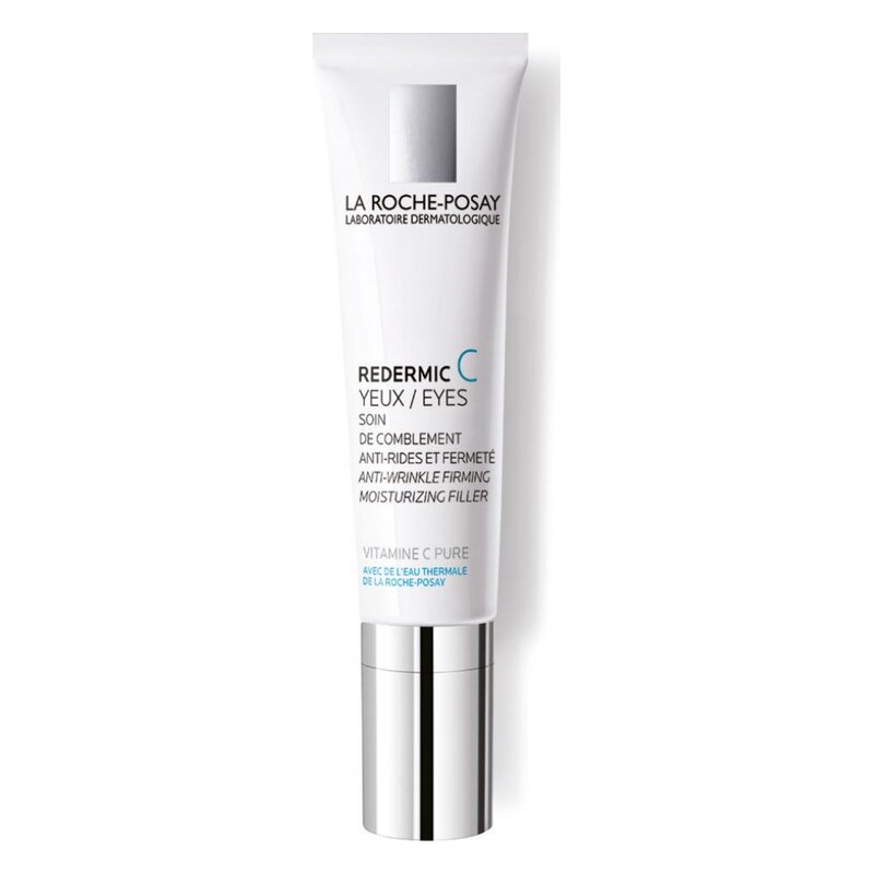 Hyaluron-Creme für die Augen von La Roche-Posay in einer eleganten, schlanken Tube mit silbernem Deckel.