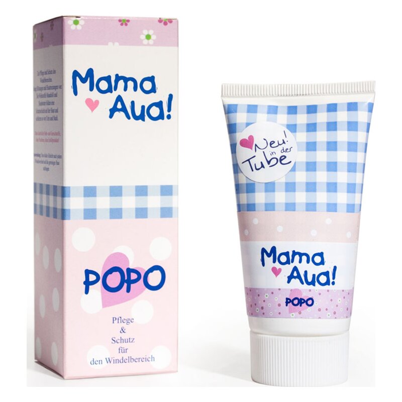 Verpackung einer Pflegecreme für den Windelbereich mit einem rosa- und blauen Design.