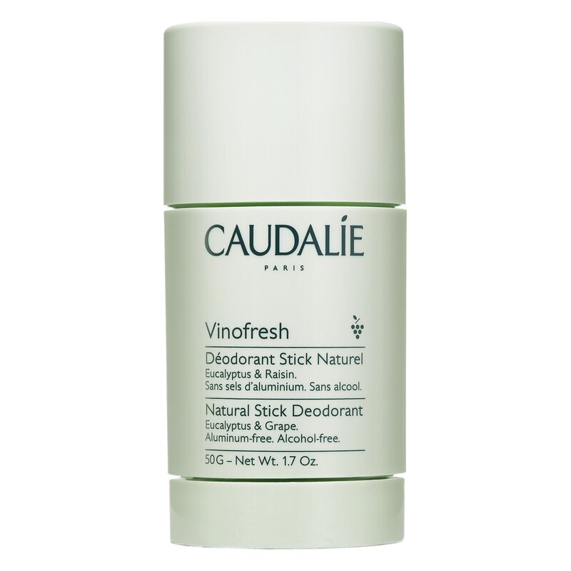 Naturdeo-Stick von Caudalie in mintgrüner Verpackung mit Eukalyptus- und Trauben-Duft, aluminium- und alkoholfrei.