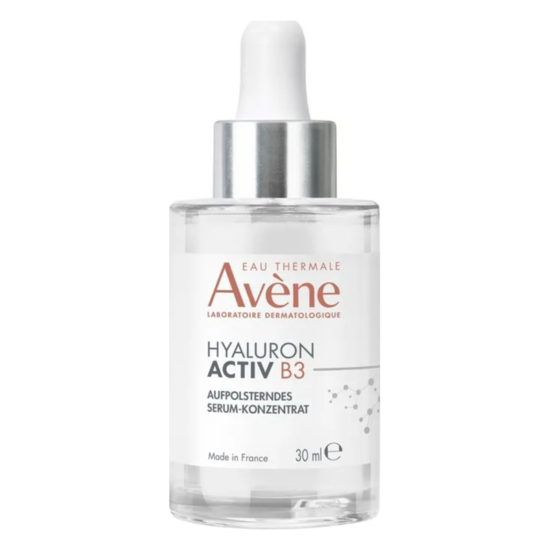 Avene Hyaluron Activ B3 Serum-Konzentrat in einer transparenten Flasche mit Pipette, 30 ml.