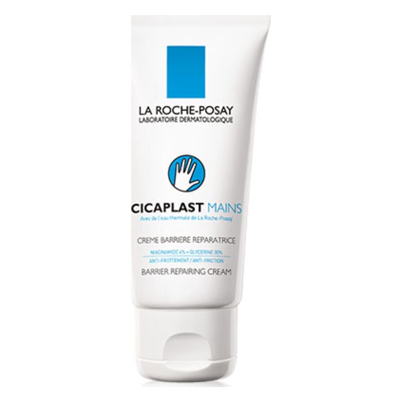 Röhre mit reparierender Handcreme von La Roche-Posay, inklusive Inhaltsstoffen wie Niacinamid und Glycerin.