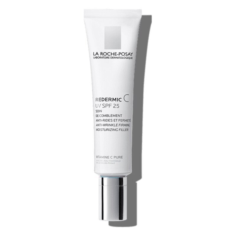 Gesichtspflegecreme in weißer Tube mit Spender, mit Lichtschutzfaktor 25 und Vitamin C.