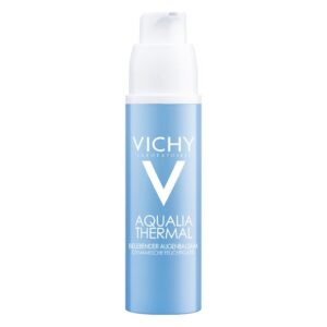 Blaue Flasche mit Pumpverschluss, Augenbalsam von Vichy, für dynamique Feuchtigkeit.