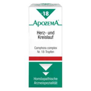 Homöopathisches Arzneimittel in einer Verpackung für Herz- und Kreislauf, mit grünem Logo und rotem Streifen.