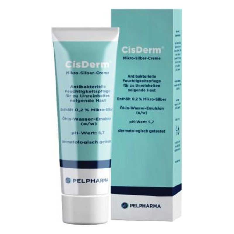 CisDerm Mikro-Silber-Creme in einer Tube, enthält 0,2% Mikro-Silber, für unreine Haut geeignet.