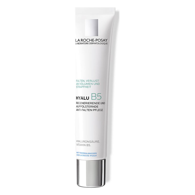 Eine Tube mit Anti-Falten-Creme von La Roche-Posay, betont Hautregeneration und Faltenminderung.