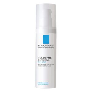 Flasche mit pumpbarem Spender für die beruhigende Feuchtigkeitspflege Toleriane Sensitive von La Roche-Posay.