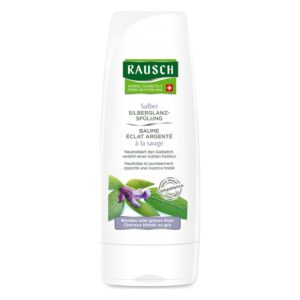 Verpackung einer Silberglanz-Spülung von Rausch für blondes oder graues Haar mit Salbei-Extrakt.