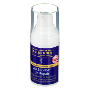 Pumpflasche mit Lip Repair von Allergika zur Pflege trockener und rissiger Lippen