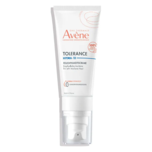 Tube mit Feuchtigkeitscreme für empfindliche und sehr trockene Haut, mit Pumpmechanismus und minimalistischem Design.