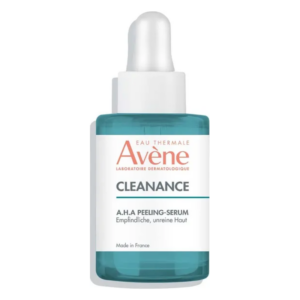 Avene Cleanance A.H.A Peeling-Serum in durchsichtiger Flasche mit Pipette, für empfindliche, unreine Haut.