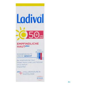 Sonnencreme für empfindliche Haut mit Lichtschutzfaktor 50+, feuchtigkeitsspendend und wasserfest.
