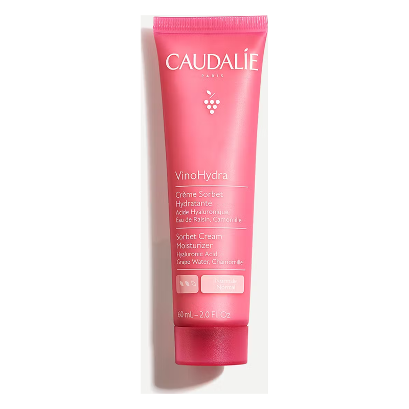 Rosa Tube mit VinoHydra Feuchtigkeitscreme von Caudalie, Beschriftung in französischer und englischer Sprache.