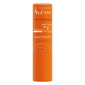 Oranger Lippen-Sonnenstick mit SPF 50+, zur feuchtigkeitsspendenden Pflege empfindlicher Lippen.