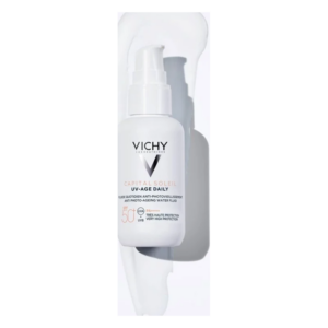 Sonnenschutzflüssigkeit mit SPF 50 aus der Reihe Vichy Capital Soleil, praktische Pumpflasche, leichte Textur.