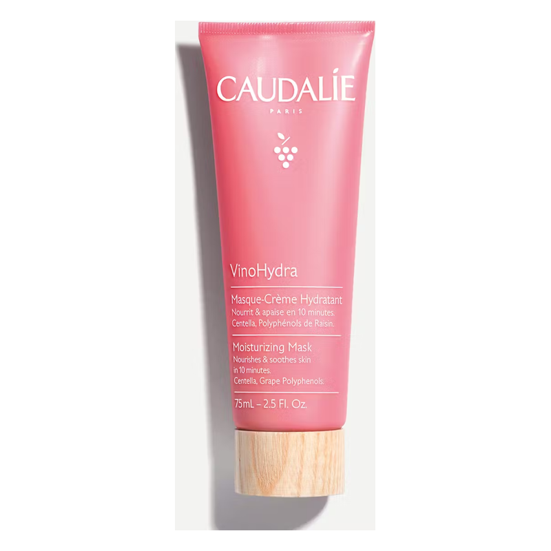 Rosa Tube mit feuchtigkeitsspendender Gesichtsmaske von Caudalie, Holzverschluß, 75ml.