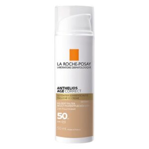 Flasche mit getöntem Sonnencreme-Creme von La Roche-Posay, mit Schraubverschluss und Spender, 50 ml.
