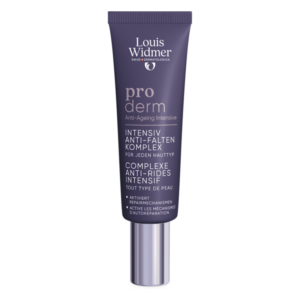 Lila Tube mit Anti-Aging Creme von Louis Widmer, betont intensive Faltenpflege für jeden Hauttyp.
