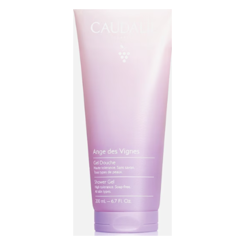 Rosa Verpackung eines Duschgels von Caudalie mit der Aufschrift 'Ange des Vignes', 200 ml.