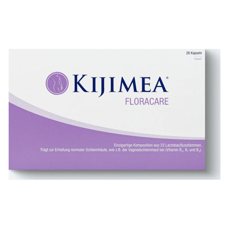 Verpackung von Kijimea Floracare, enthält 28 Kapseln zur Unterstützung der Schleimhautgesundheit.